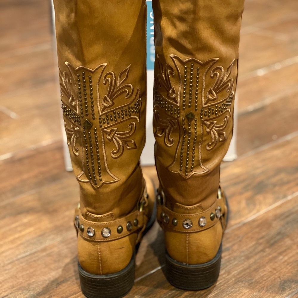 Brown leather boots